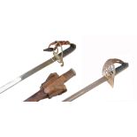 British Light Cavalry officers sword, with three bar steel hilt, wire bound shark-skin covered