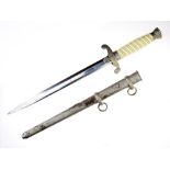 German Army officers dagger, by A.W.JR Solingen, oak leaf decorated pommel, white plastic grip and