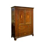 Edwardian inlaid and crossbanded mahogany combination wardrobe, the centre section fitted two