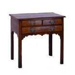 18th Century walnut side table, the rectangular top with crossbanding, two short and one long drawer