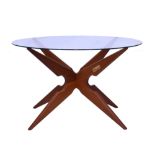 Modern Design - Sika Mobler - Danish circular glass top coffee table on a teak 'Spider Leg' base,