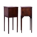 Pair of George III mahogany bedside cupboards, each having a beaded 'tray' top and standing on