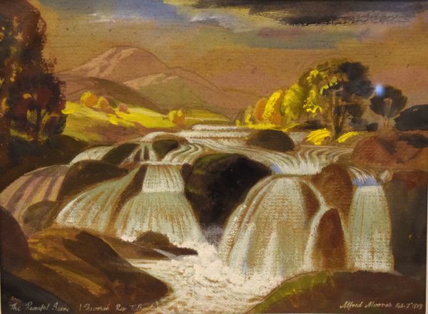 Alfred Moores (Bristol Savages) - Watercolour - The Peaceful Scene, being a landscape with weir,