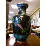 Chinese cloisonné vase having foliate decoration on a black ground Condition: