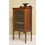 Early 20th Century inlaid mahogany display cabinet fitted three shelves standing on tapered square