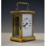 20th Century brass carriage clock having white enamel dial and Roman numerals Condition:
