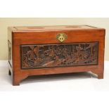 Chinese heavily carved hardwood blanket box Condition: