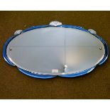 Art Deco period clear and blue glass oval wall mirror Condition: