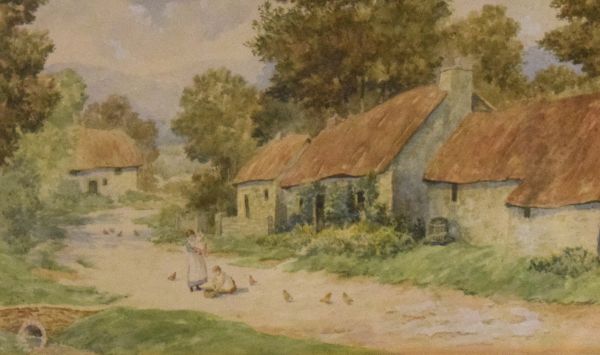 Late 19th/early 20th Century English School - Watercolour - Landscape with farm buildings and