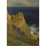 William Henry Borrow - Oil on canvas laid on board - A rock coastal view, signed, framed and