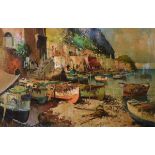 Mid 20th Century Italian School - Oil on canvas - Neapolitan coastal scene, framed Condition: