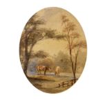 19th Century English School - Pair of oval watercolours - Landscapes, in decorative gilt frames