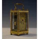 20th Century brass cased carriage clock with matte gilt ground dial and Morocco bound case