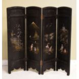 Oriental four fold ebonised table screen with chinoiserie decoration Condition: