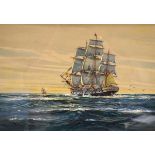 Wilfred Knox - Pair of watercolours - H.M.S. Blenheim Pursuing A Pirate and A Clipper At Sea, each