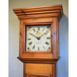 19th Century stripped pine longcase clock by William Stanton of Buckingham, the hood with moulded