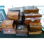 Collection of mainly Victorian mahogany, rosewood and walnut caddies, trinket boxes and other