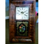 Late 19th Century American mahogany cased wall clock, off-white dial with Roman numerals, decorative