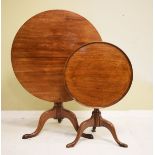 George III mahogany circular snap top supper table on a baluster turned pillar and tripod base,