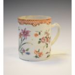 18th Century Chinese porcelain tankard decorated in England with polychrome painted foliate