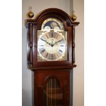 Reproduction mahogany finish cased grandmother clock, the dial with moon phase trunk with long