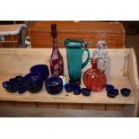 Various coloured glassware, blue glass liners etc Condition: