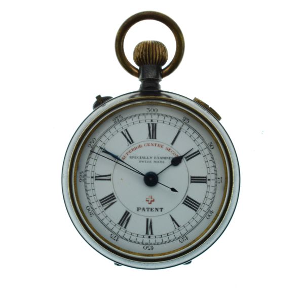 Ed Kummer Bettlach - Gun metal top wind pocket watch with white enamel dial stamped 'Superior Centre