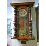 Late 19th/early 20th Century walnut and beech cased wall clock, the off-white dial with Roman