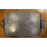 Liberty & Co Tudric hammered pewter rectangular two handled tray, stamped marks and number 043