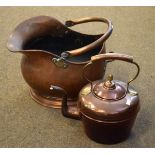 Copper kettle and a copper coal helmet Condition: