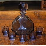 Art Deco amethyst glass liquor decanter and five glasses Condition: