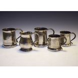 Five Liberty & Co hammered pewter tankards Condition: