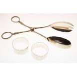Pair of George V silver scissor type salad servers, London 1930 together with a pair of George V
