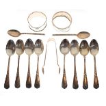 Set of eight Edward VII silver coffee spoons, Sheffield 1907, two silver napkin rings etc Condition: