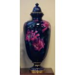 Large George Jones Imperial Rouge baluster shaped jar and cover having floral decoration on a