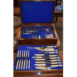 Silver plated canteen of Old English pattern cutlery, in an oak case Condition: