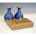 Pair of Chinese cloisonné baluster shaped vases having blue foliate decoration together with a