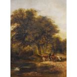 Attributed to Joseph Adam - Oil on canvas - Landscape with cattle and figures, unsigned, in a