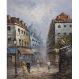 Oil on canvas - Parisian street scene, signed Burnett, framed Condition: