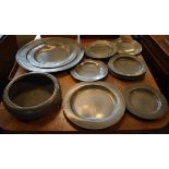 Collection of 19th Century pewter plates, chargers and a bowl Condition: