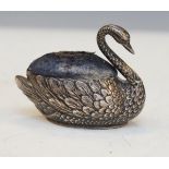 Edward VII silver figural pin cushion formed as a swan, Birmingham 1906 Condition: