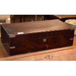 19th Century brass bound mahogany writing box, the hinged cover opening to form a slope Condition: