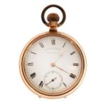 Gold plated cased top wind pocket watch, the white enamel dial with Roman numerals and subsidiary