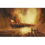 John Bampfield - Oil on canvas - A military charge, signed, framed Condition: