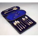 Edward VII silver christening set comprising: fork and spoon, Sheffield 1909, cased, a set of six