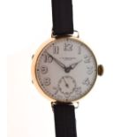 Vintage 9ct gold cased wristwatch by J.W. Benson of London, the white enamel dial with Arabic