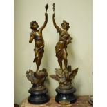 Pair of spelter figures - Le Telephone and Le Telegraphe Condition: