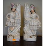 Pair of 19th Century Staffordshire pottery figures - Scottish lady and gentleman Condition: