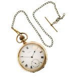 Gold plated cased top wind pocket watch, the white enamel dial with Roman numerals and subsidiary