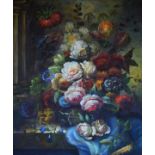 Oil on canvas - Still-life with flowers, framed Condition:
